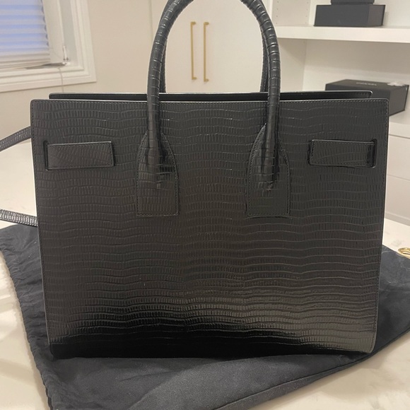 Saint Laurent ‘Sac du Jour’ black gloss croc embossed leather, silver hardware - Picture 5 of 8